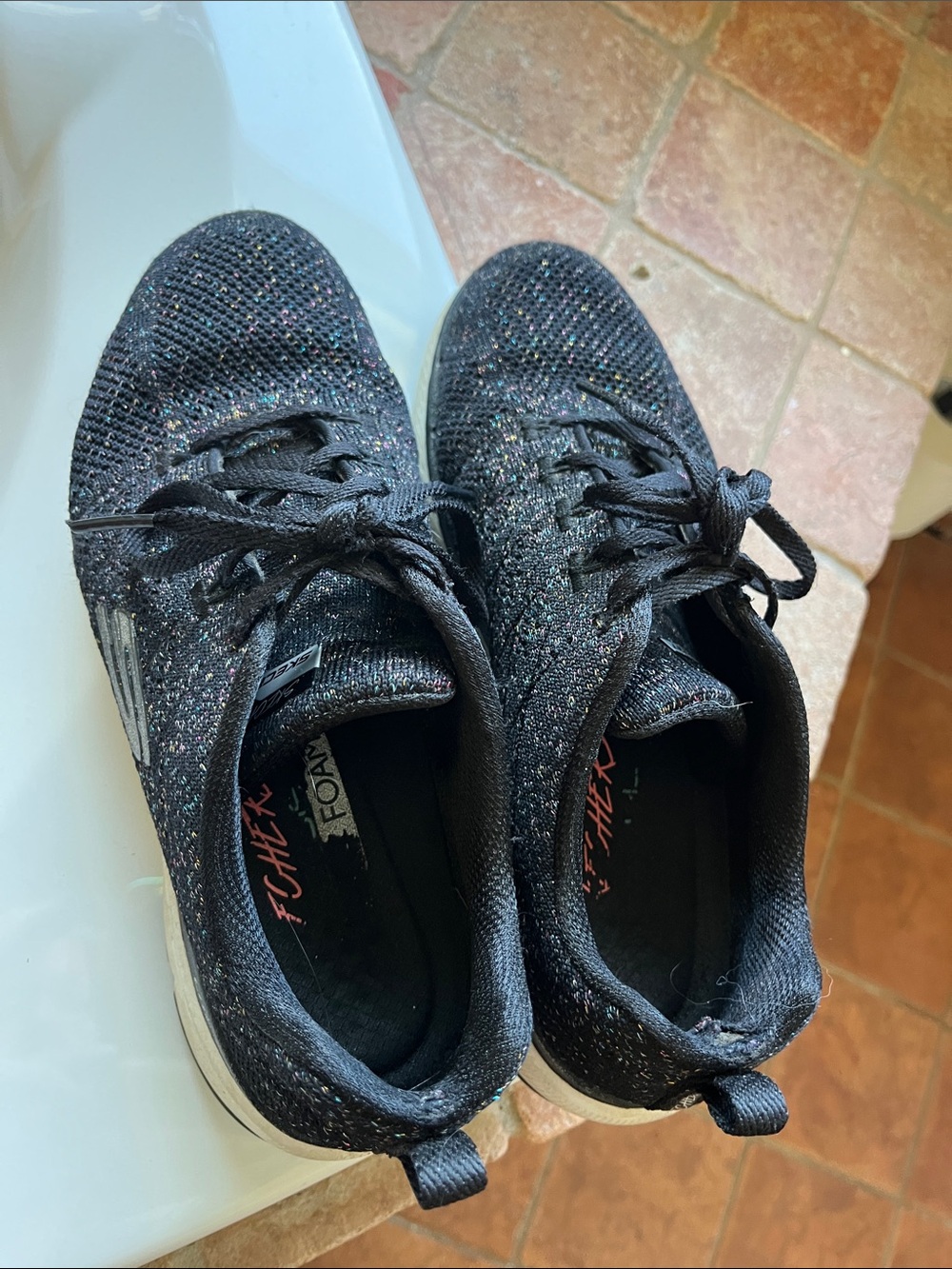 Skechers Black Knit Sneakers with Subtle Multicolor Sparkle